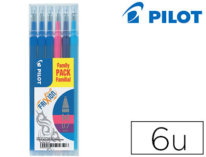 RECHARGE ROLLER PILOT FRIXION POINTE MOYENNE ASSORTIMENT 3 BLEU 1 ROSE 1 VIOLET 1 TURQUOISE SET DE 6 UNITS