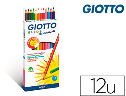 CRAYON COULEUR GIOTTO ELIOS WOOD FREE CORPS TRIANGULAIRE  MINE EXTRA-RESISTANTE 2,8MM   ETUI CARTON ACCROCHABLE 12