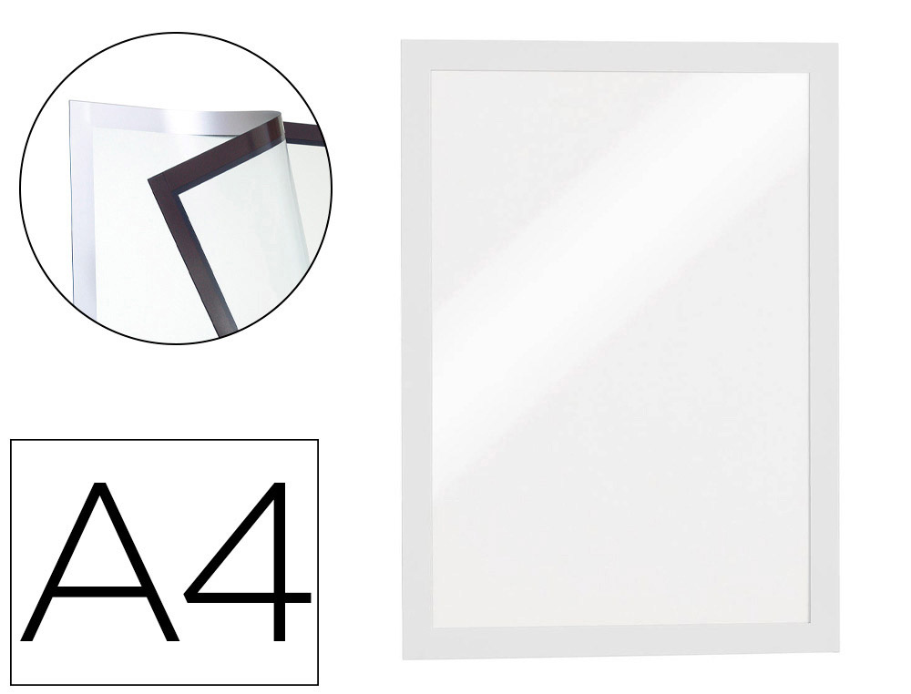 CADRE AFFICHAGE DURABLE DURAFRAME A4 ADHESIF VISIBILITE RECTO/VERSO FILM ANTI-REFLET BLANC LOT 2 UNITES